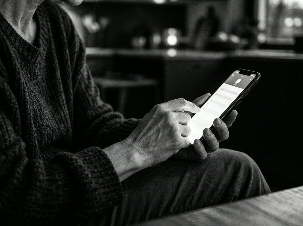 Woman completing a private health questionnaire on her phone
